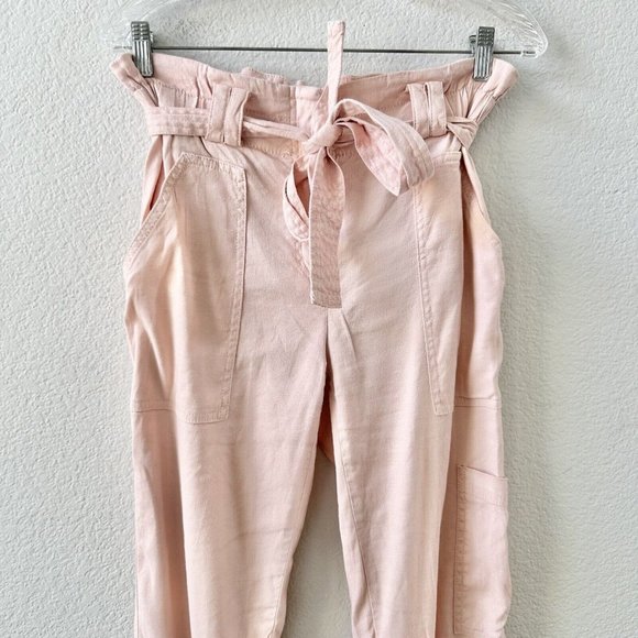 Anthropologie Elevenses Blush Romy Paper Bag Linen Pants Size XS - Picture 4 of 8